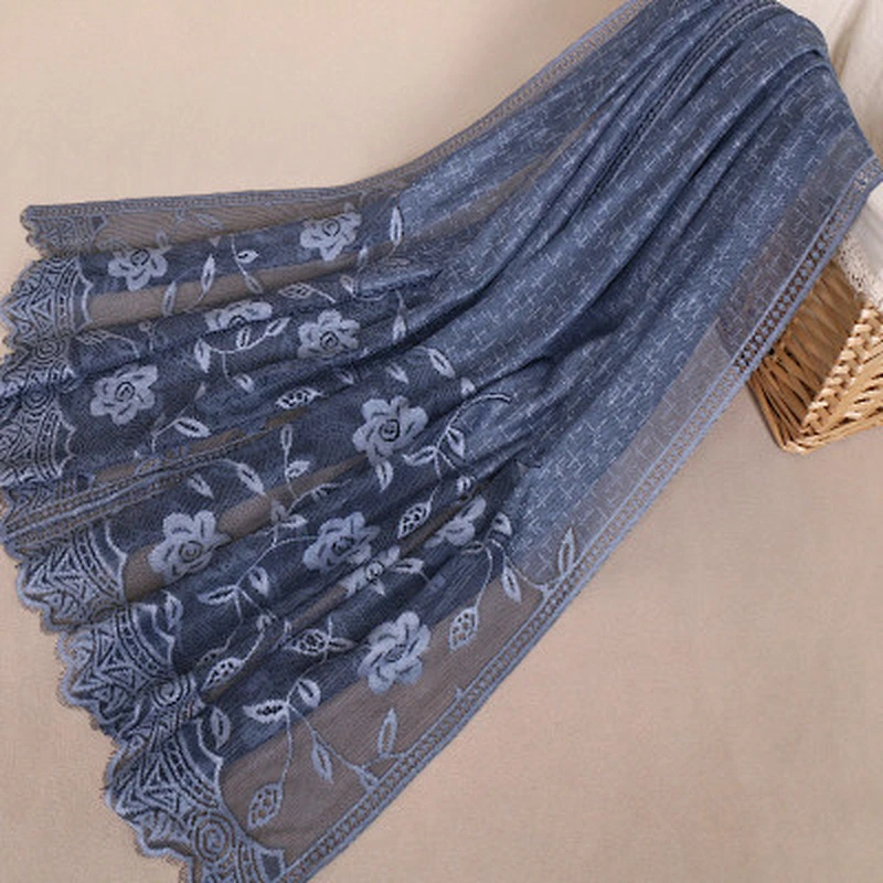 Solid color fashion ladies Islam Headscarf wholesale long lace stylish hijab scarf