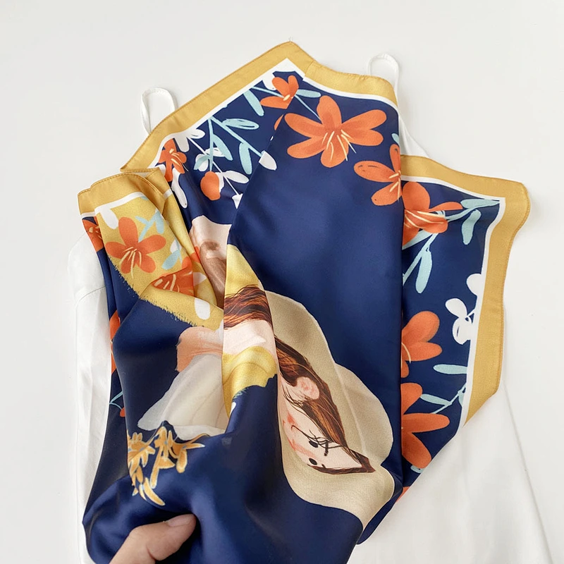 Original Spring Autumn New Digital Printing Small Square Scarf Korean Western Fashion Thin Silk Scarf Women