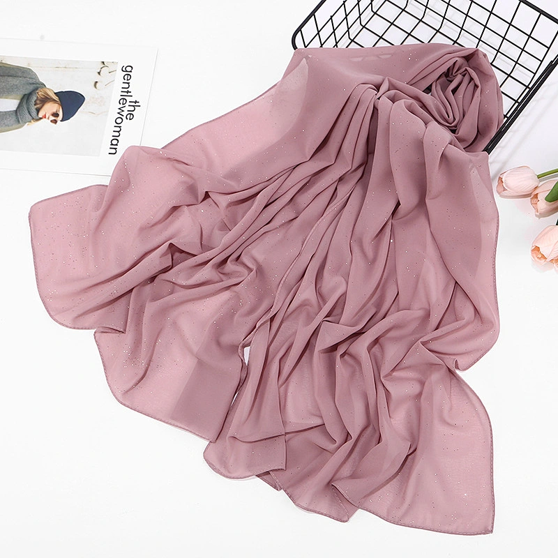 Monochrome High-Quality Thin Section Breathable Fashion Sprinkle Gold Pearl Chiffon Sequins Hijab Scarf