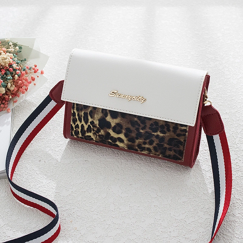 French 2021 New Korean Version Leopard Messenger Bag, Summer Texture Small Square Crossbody Bag