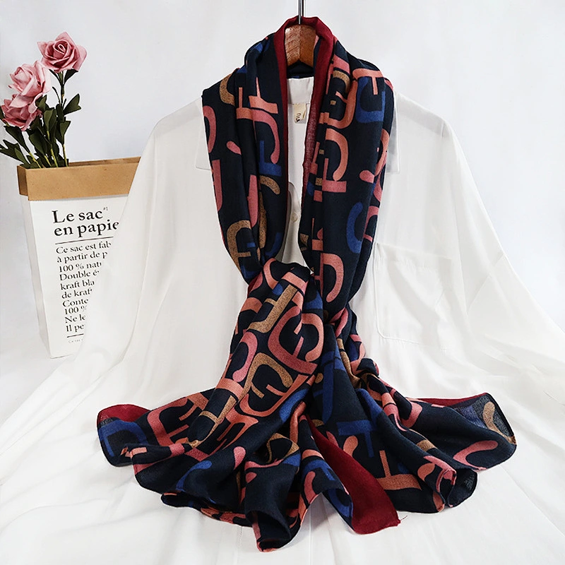 Stock Wholesale Summer New Cotton And Linen Letter Printing Sunscreen Scarf Female Messy Linen Shawl