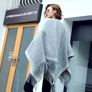 European American Style Split Shawl Cloak Double-Sided Monochrome Cashmere Scarf Warm Oversized Shawl