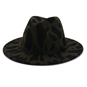 Autumn Winter Ladies Felt Leopard Print Wide Brimmed Felt Fedora Jazz Cap Panama Hat