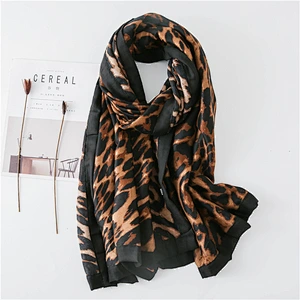 Autumn Winter Cotton And Linen Scarf Sexy Leopard Print Black Edge All-Inclusive Thick Double-Sided Big Shawl
