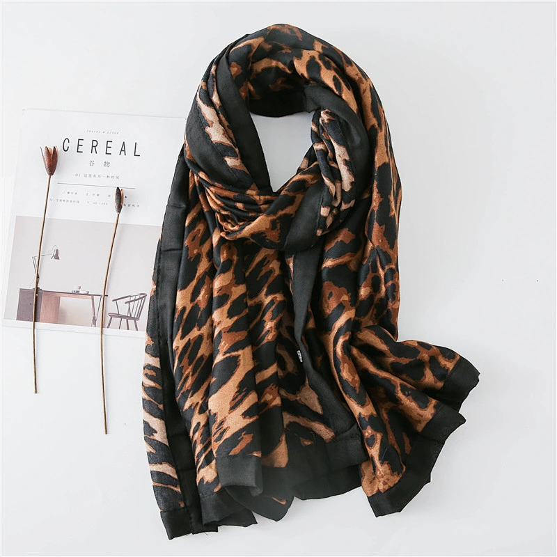 Autumn Winter Cotton And Linen Scarf Sexy Leopard Print Black Edge All-Inclusive Thick Double-Sided Big Shawl