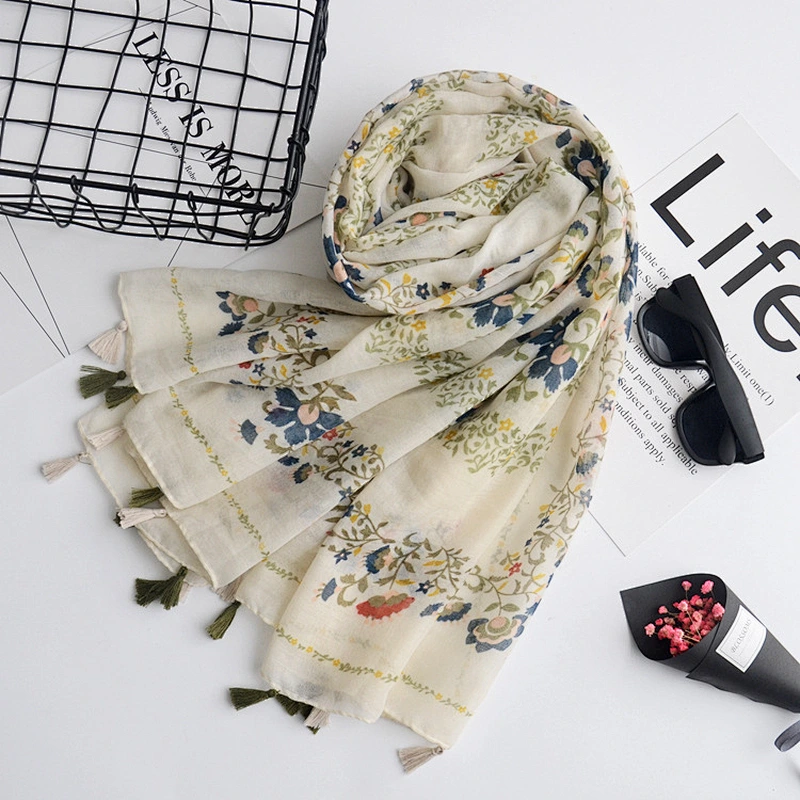 New scarves literary small fresh printed cotton and linen scarf travel beach towel sunscreen shawl scarf