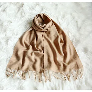 Classic Solid Color Plain High Quality Women Pashmina Water Ripple Long Shawl Thick Cashmere Scarf