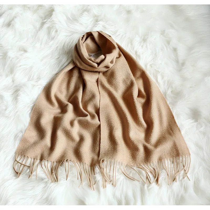 Classic Solid Color Plain High Quality Women Pashmina Water Ripple Long Shawl Thick Cashmere Scarf