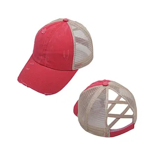 Custom Design Outdoor Baseball Cap Mesh Cap Leopard Girl Trucker Cotton Distressed Washed Mesh Hat
