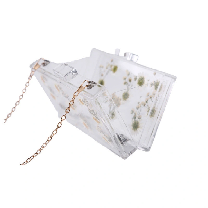 Daisy Floral Acrylic Transparent Clear Square Lady Crossbody Handbag Acrylic Clutch Bag