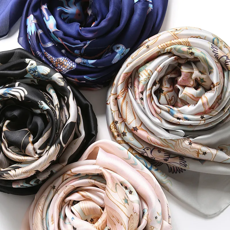 Spring and autumn new warm female constellation printed long shawl designer plain  silk scarf shawl