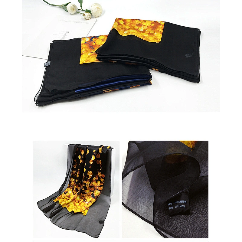 Luxury Elegant Autumn Winter Ladies 100% Silk Scarf Long Silk Scarves Shawl For Women