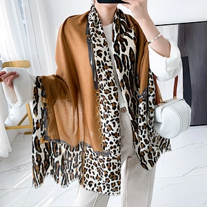 2020 Autumn Winter Thin Female Leopard Stitching Fashion Cotton Hemp Leopard Print Scarf Shawl