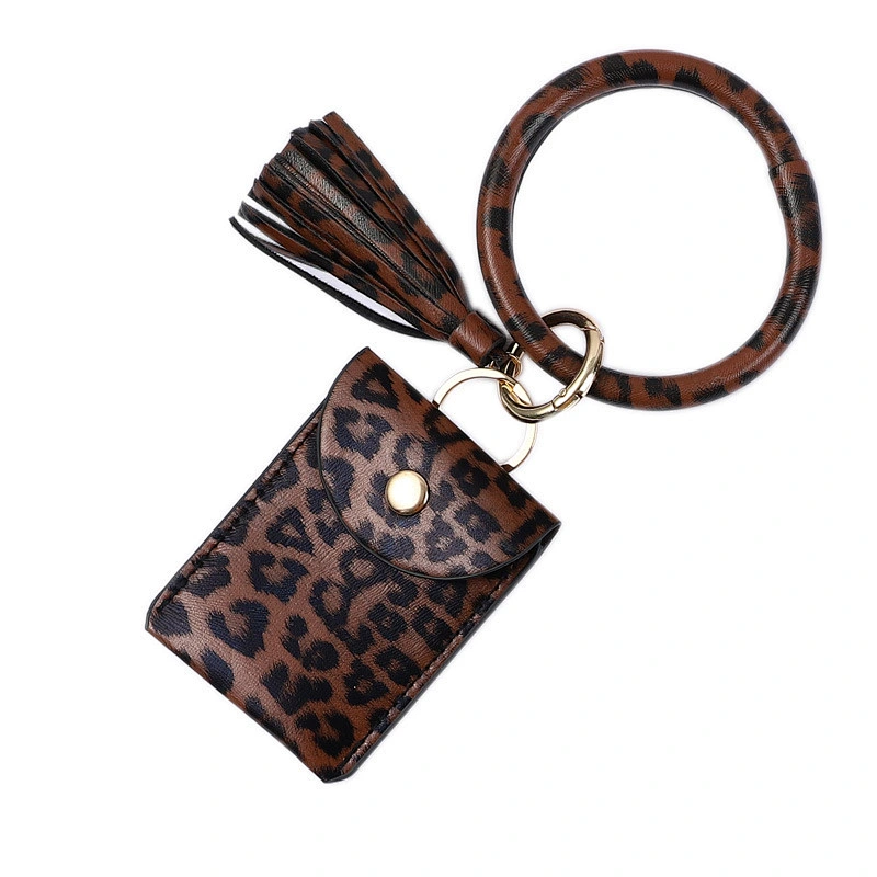 New Styles PU Leather Leopard Keyring Bracelet Credit Card Holder Wrist Keychain Animals Pattern Snap Card Wallet