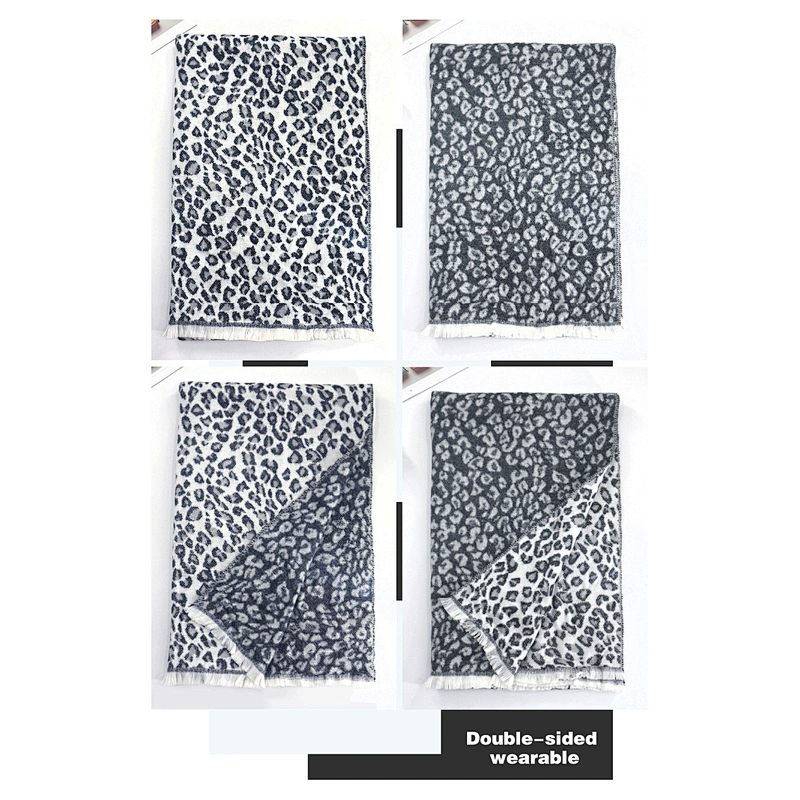 Fashion Winter Cashmere Scarf Female Leopard Print Jacquard Air Conditioning Shawl Thickening Keep Warm Shawls