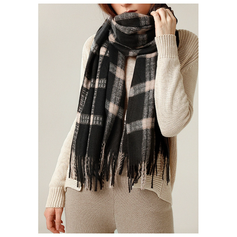 Plaid Scarf Thickened Warmth In Winter, Cashmere Scarf Female Western Style Scarf Shawl