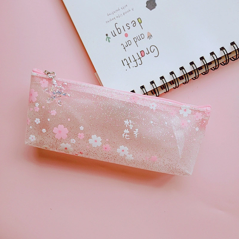 Pink Fresh Pencil Bag Transparent Frosted Storage Bag Stationery For Student School Supplies