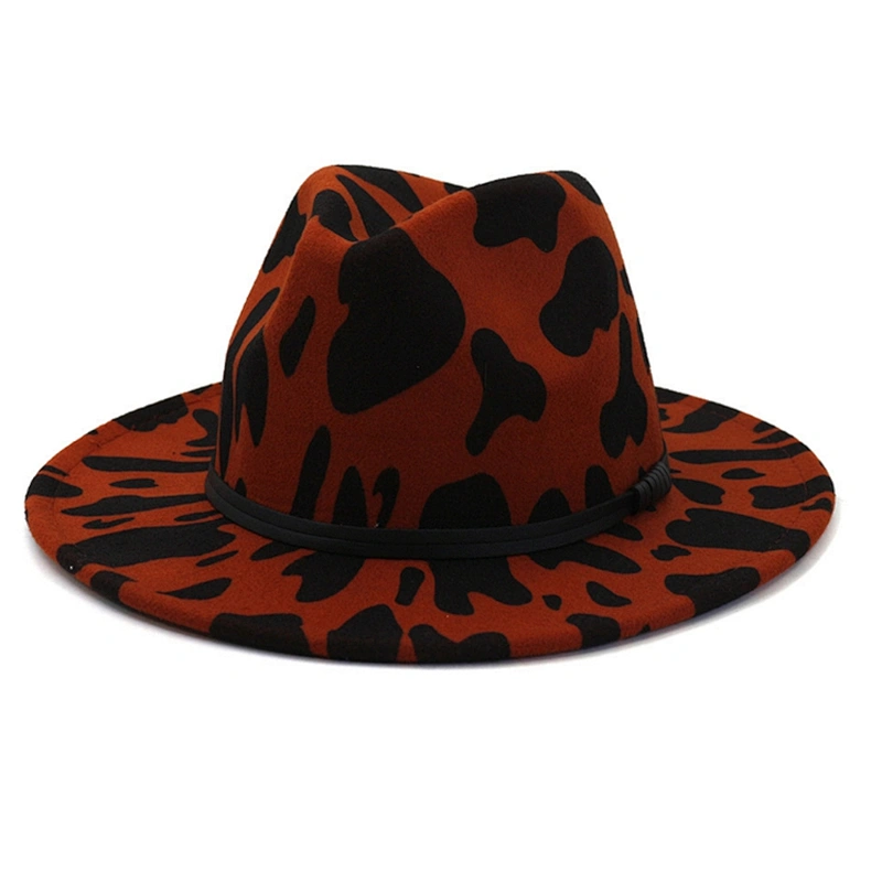 Autumn Winter Ladies Felt Leopard Print Wide Brimmed Felt Fedora Jazz Cap Panama Hat