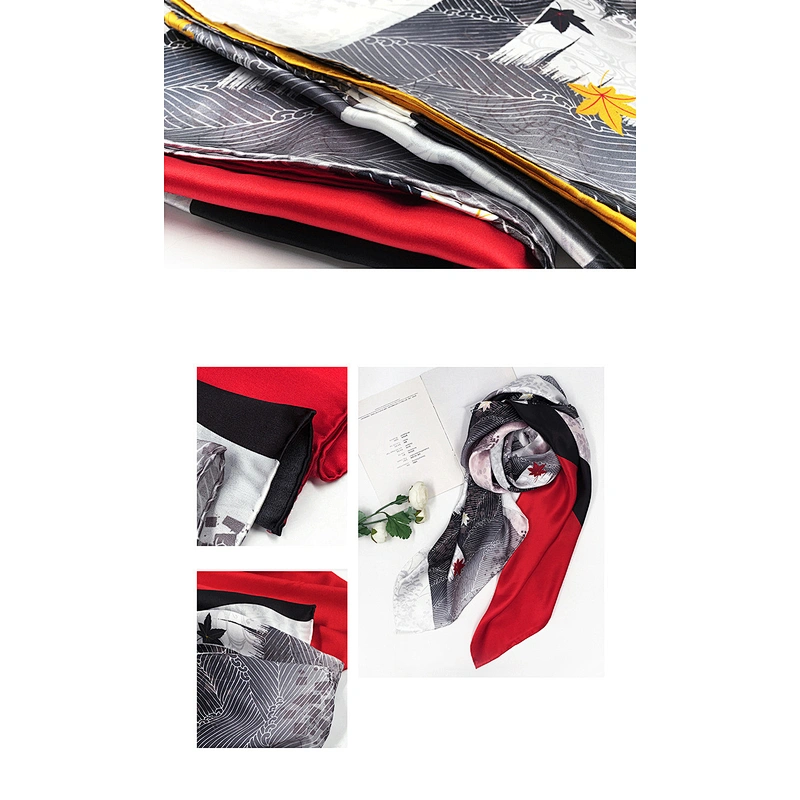 Autumn Winter New Style Maple Leaf Pattern Silk Scarves European American Large Square Silk Scarves Shawl