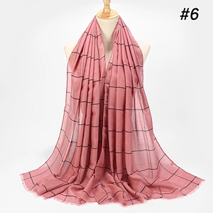 20 Colors Wholesale Ladies Simple Design Plaid Striped Cotton And Linen Scarf