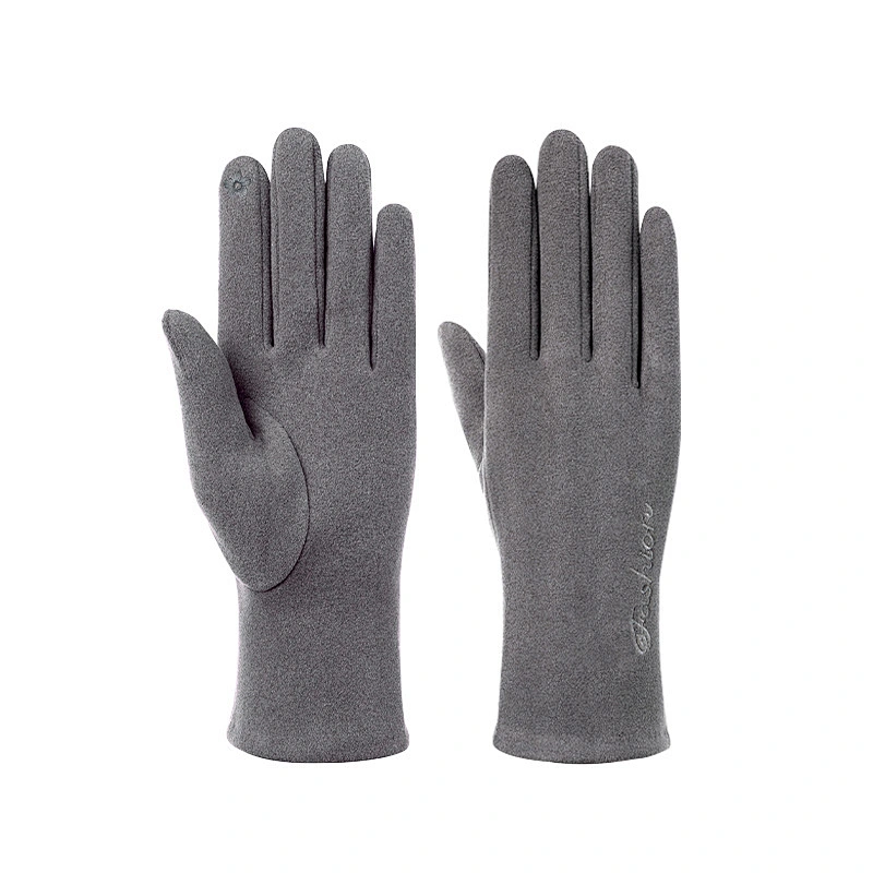 Fashionable Ladies' Embroidered Gloves Touch Screen Suede Comfortable Warm Cute Slender Gloves