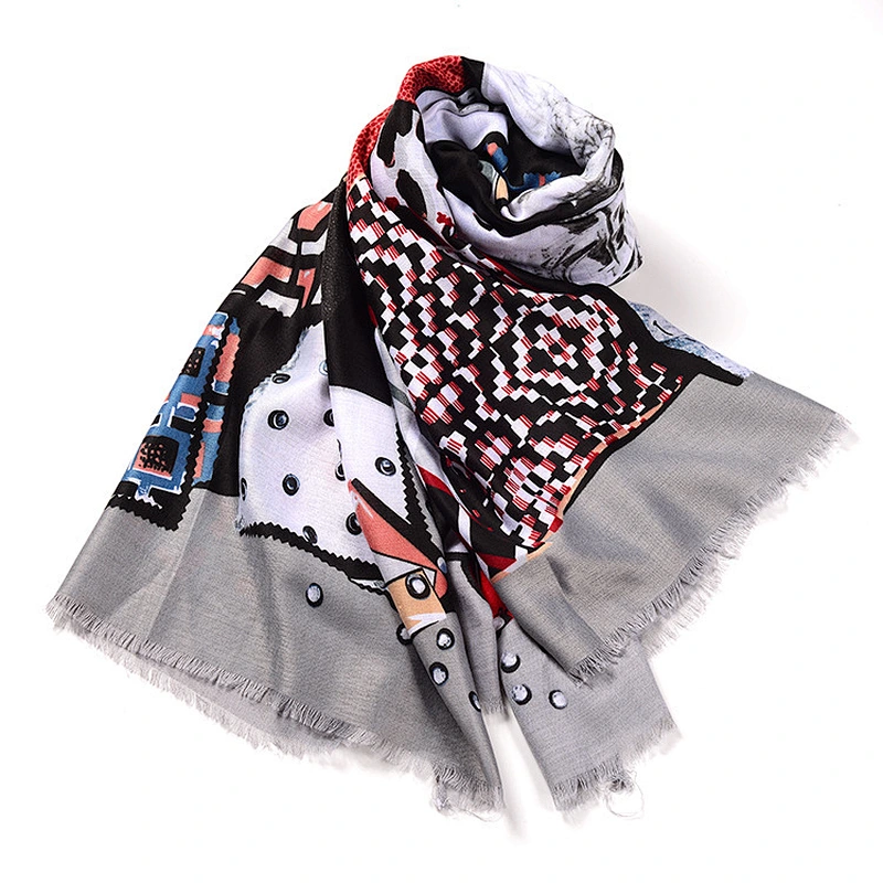 The new color-contrasting printed shawl ladies decoration thickened wild scarf sunscreen shawl scarf
