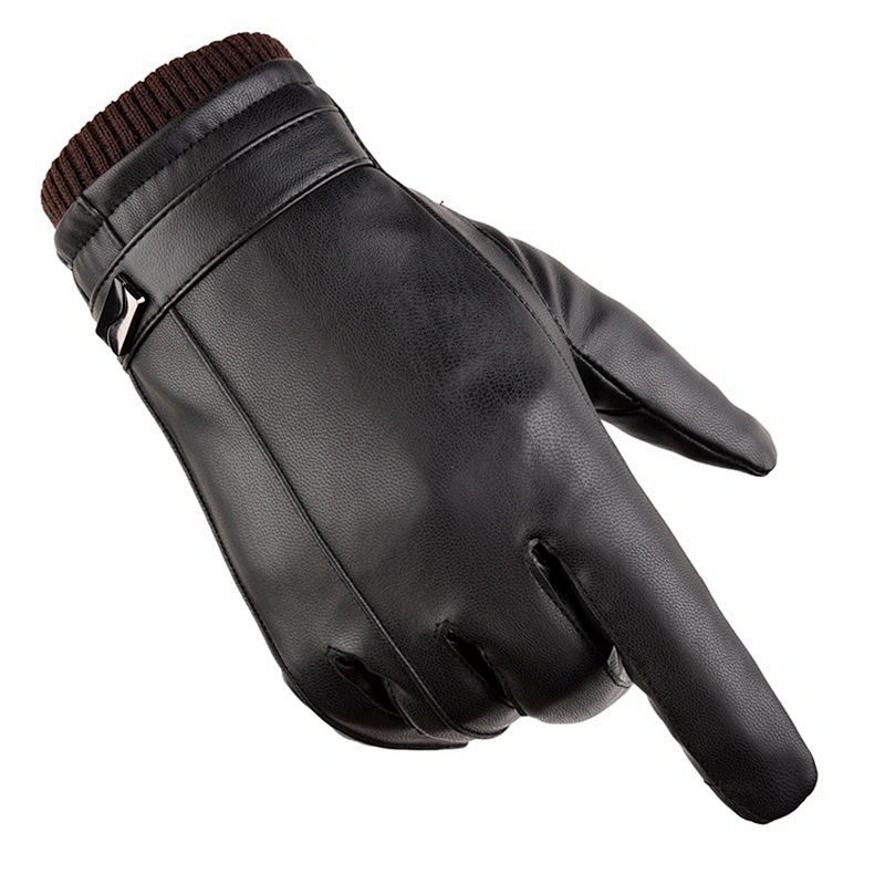 Factory Direct Men'S Leather Gloves Winter Warm Touch Screen PU Leather Gloves For Riding Waterproof Windproof