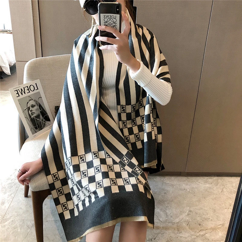 New Scarf Women Autumn Winter Thick Section Wild Thick Warmth Simple Fashion FF Student Cashmere Shawl Scarf