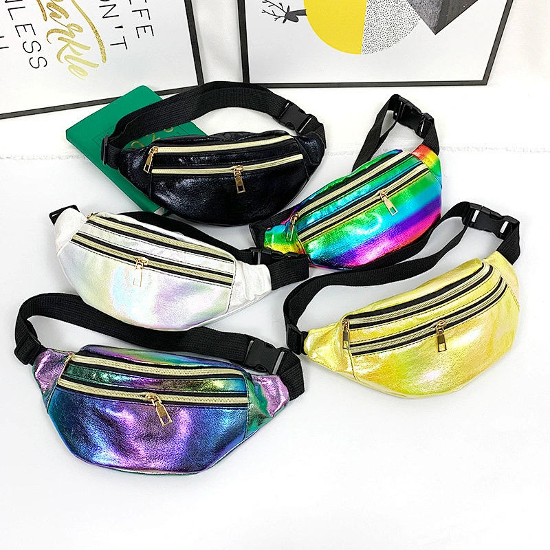 Holiday Bag Holographic PU Ladies Chest Bag Women Waist Bag Laser Fanny Pack Running Zip Belt Money Pouch Travel