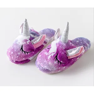 Autumn Winter Flannel Cartoon Unicorn Home Baby Slippers Non-slip Children's Cotton Slippers Indoor