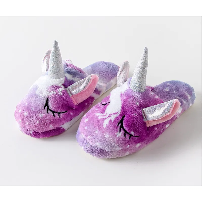 Autumn Winter Flannel Cartoon Unicorn Home Baby Slippers Non-slip Children's Cotton Slippers Indoor