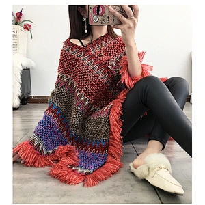 National Shawl Knitted Spring Summer Hedging Mohair Fringed Scarf Women Casual Long Shawl