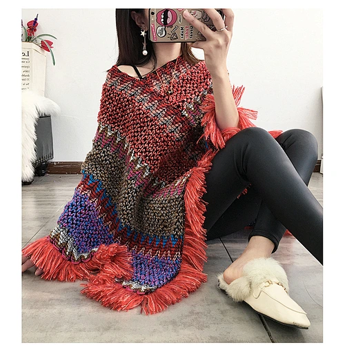 National Shawl Knitted Spring Summer Hedging Mohair Fringed Scarf Women Casual Long Shawl