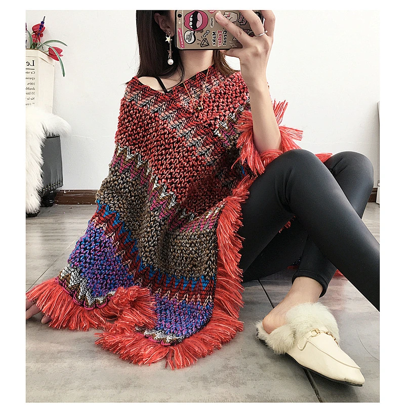 National Shawl Knitted Spring Summer Hedging Mohair Fringed Scarf Women Casual Long Shawl