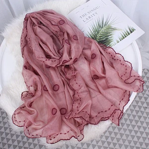 Spring and autumn wild solid color female polka dot embroidered long beach towel shawl scarf