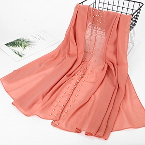 Wholesale Muslim Long Multi Color Plain Pearl Hijab Chiffon Scarf For Women