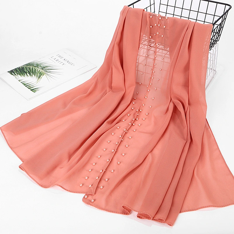 Wholesale Muslim Long Multi Color Plain Pearl Hijab Chiffon Scarf For Women