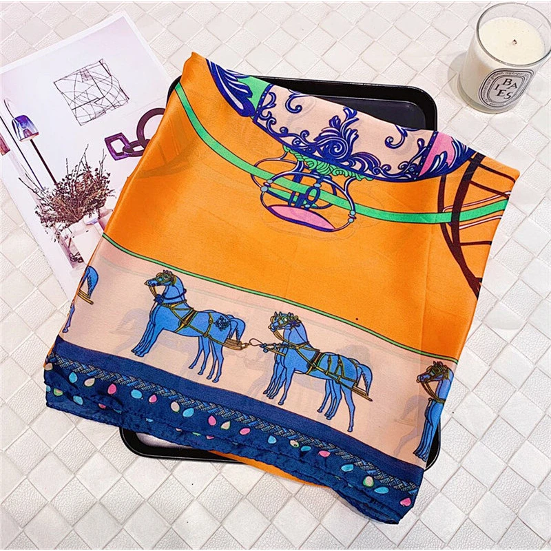 Spring and autumn new carriage printed scarf female wild scarf outdoor sunscreen simulation silk scarf