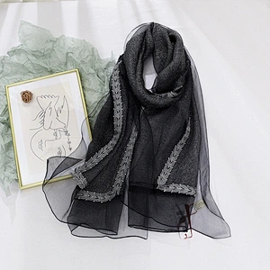 2020 new women's solid color gold shawl dual-use sunscreen high quality 100% silk scarf