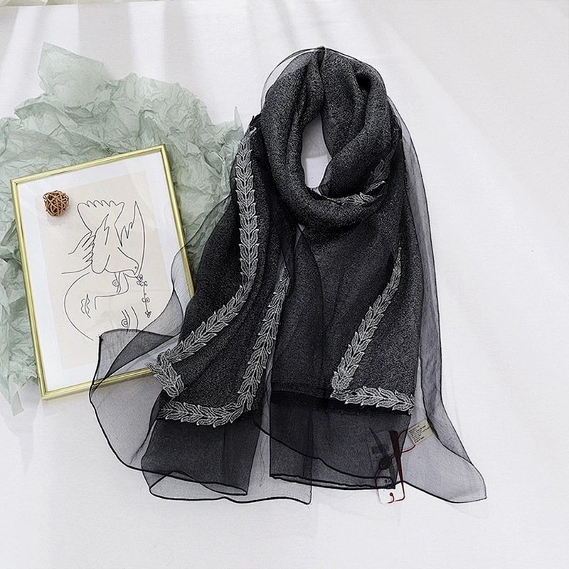 2020 new women's solid color gold shawl dual-use sunscreen high quality 100% silk scarf
