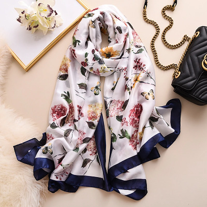 2020 spring and autumn new simulation silk scarf female long shawl seaside sunscreen beach towel