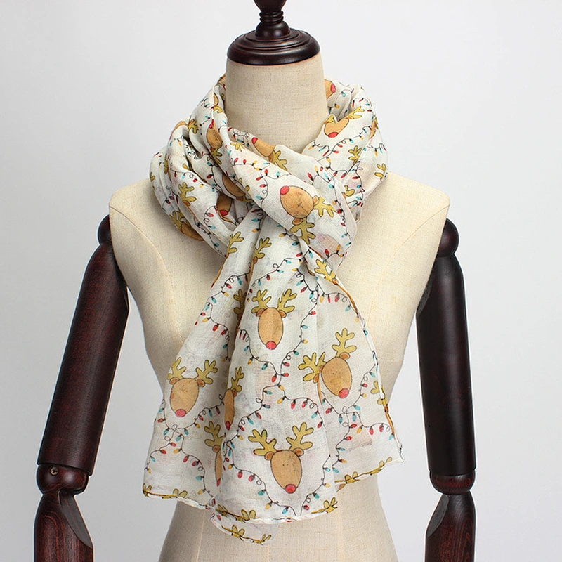 New christmas day elk cartoon printed fashion bali yarn scarf little snowman shawl