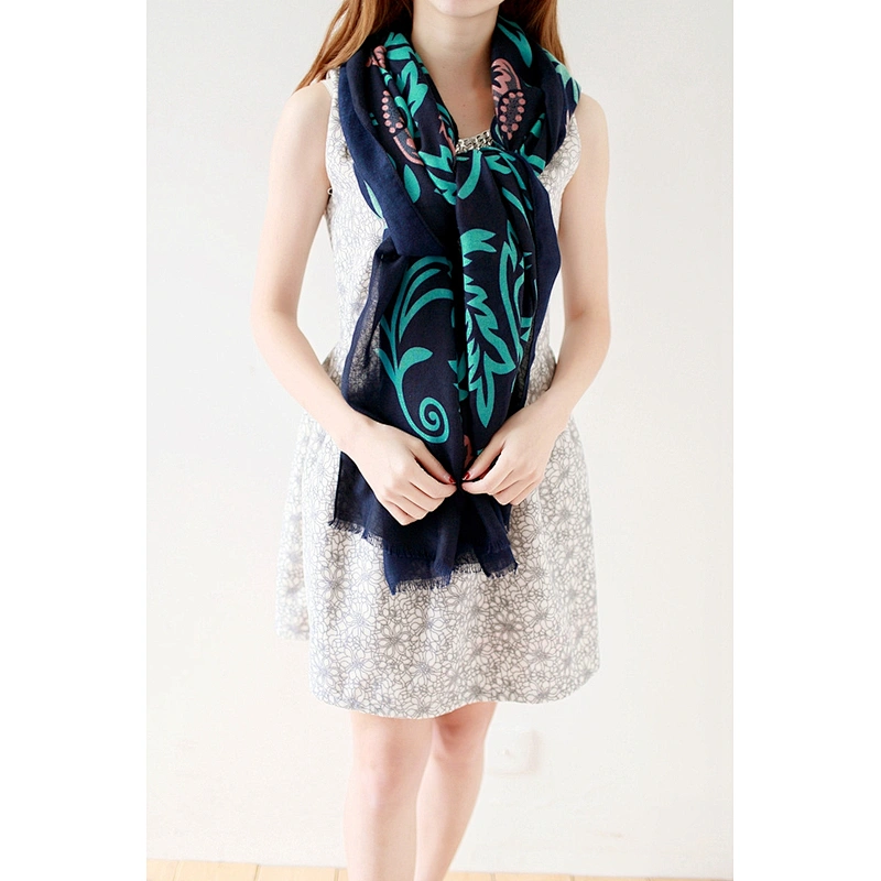 Classic Scarf Sunflower Vine Pattern Chinese Style Scarf Supersized Twill Cotton Shawl Scarf