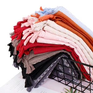 Muslim female sunscreen scarf plain weave tassel cotton printed jacquard scarf