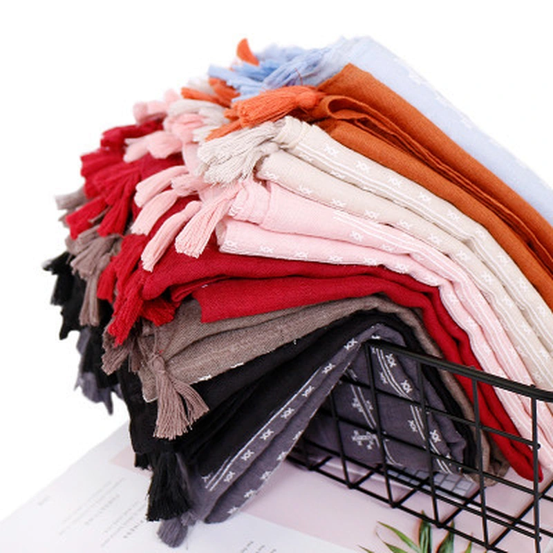 Muslim female sunscreen scarf plain weave tassel cotton printed jacquard scarf