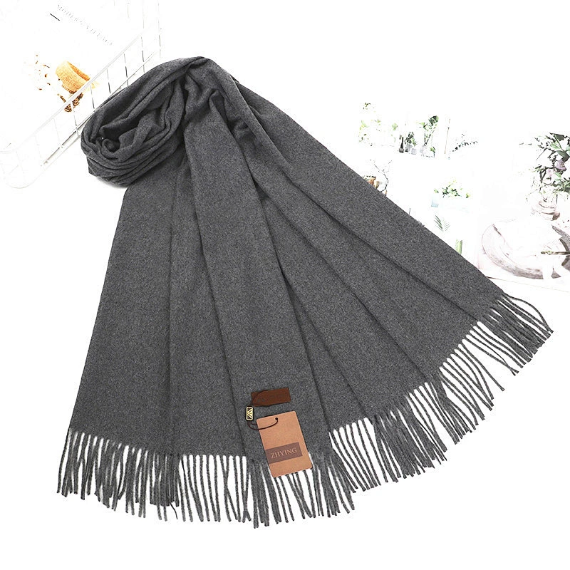 Wool Spinning Scarf Women Winter Thick Warm Red Shawl Scarf Pure Color Men Wool Cashmere Scarf