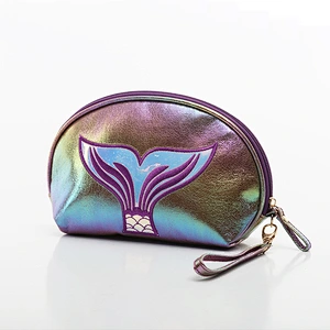 Fashion Travel Cosmetic Bag Women Makeup Bag Organizer Fishtail Leather Zipper Handbags Cosmetic Bag