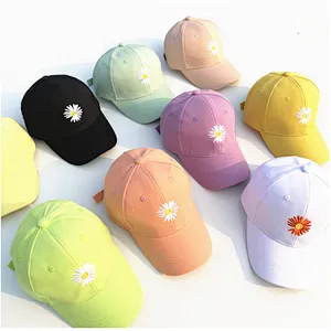 Korean Star Popular Women Girls Kids Daisy Embroidery Baseball Cap Outdoor Sun Block Cap