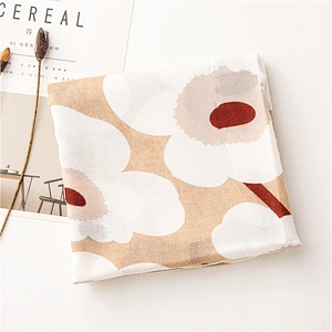 Cotton And Linen Feel Scarf Women Autumn White Flowers Wild Silk Scarf Shawl Dual-Use Thin Keep Warm Scarves