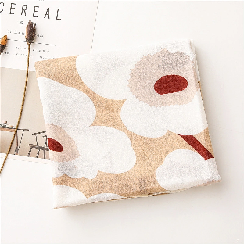 Cotton And Linen Feel Scarf Women Autumn White Flowers Wild Silk Scarf Shawl Dual-Use Thin Keep Warm Scarves